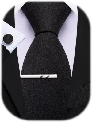 YOHOWA Extra Long Ties for Men Solid Color Cotton Wool Necktie and Pocket Square Cufflinks Tie Clip Sets Business Wedding