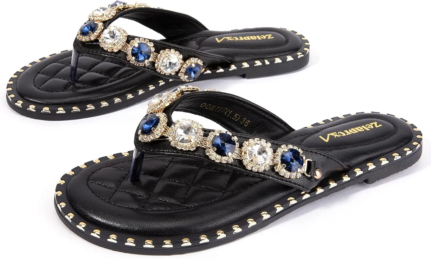 Zelaprox Women's Rhinestone Flip-flop Open Toe Flat Sandals Sparkly Slip on Slide Sandals Glitter Casual Dressy Flat Sandals for Summer
